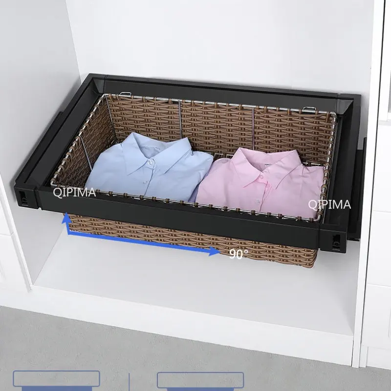 

The Cabinet Pull Basket Telescopic and Multifunctional Household Wardrobe Pants Rack Push Pull and Hang Pants Rack Inside