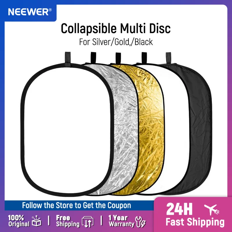 

NEEWER Light Reflectors for Photography Portable 5 in 1 Collapsible Multi Disc Silver, Gold, Black, White Diffuser