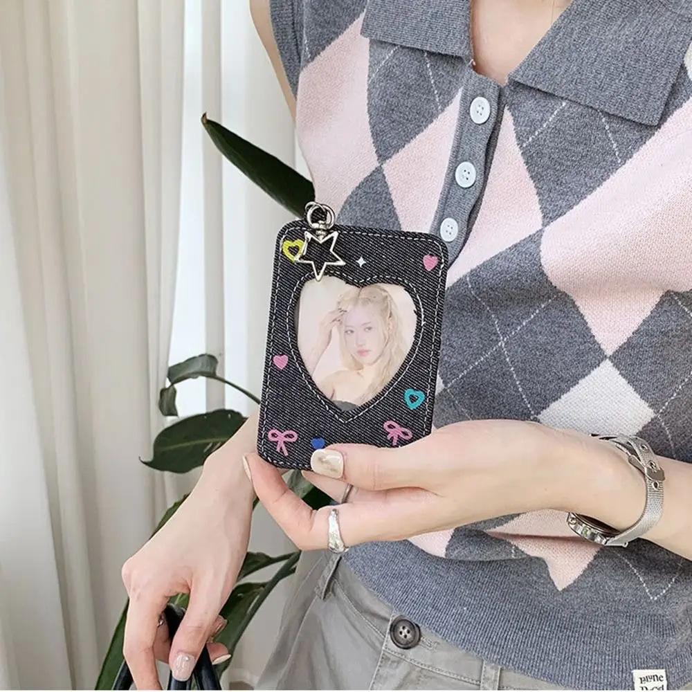 Modny brelok do kluczy w stylu Y2K z denimu z motywem gwiazdy, etui na karty, zawieszka do torby, serce, zawieszka do plecaka, etui na kartę studencką dla dziewczyn