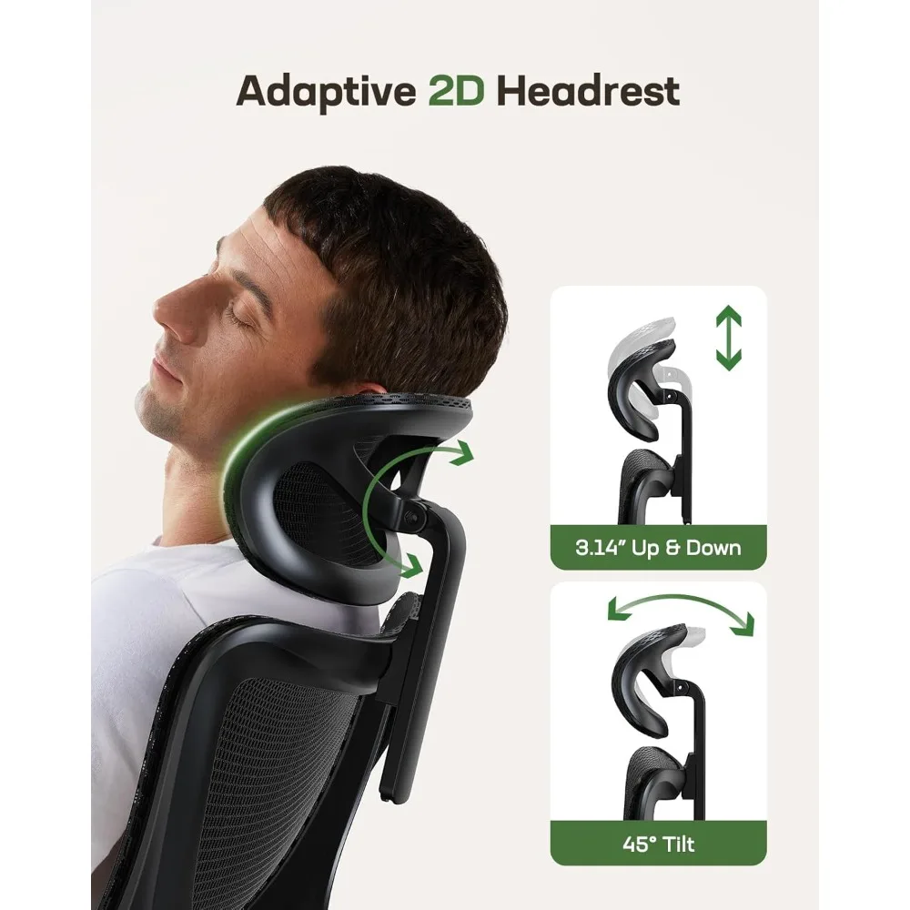 كرسي مكتب شبكي مريح من Marsail كرسي مكتب منزلي عالي الظهر مع دعم قطني متكيف، مسند رأس ثنائي الأبعاد، ذراع قابل للطي ثلاثي الأبعاد #6