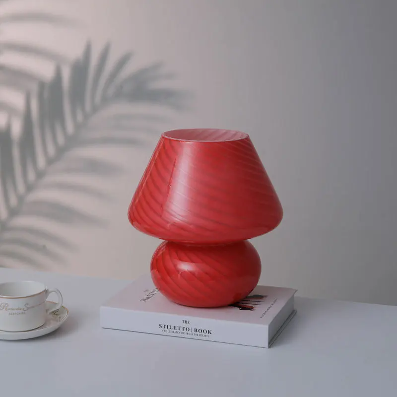 AC-Powered Large Glass Mushroom Lamp LED Mushroom Desk Light with E27 Tricolored Bulb Classic Nightstand Light for Room Decor