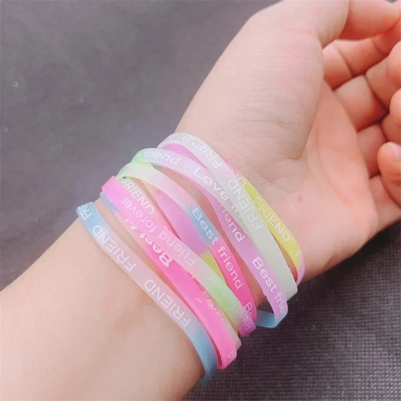 10/20/30 Pcs Wholesale Fluorescent Bracelets English Letter Simple Glow Colored Silicone Bracelets Party Gifts DIY Accessories