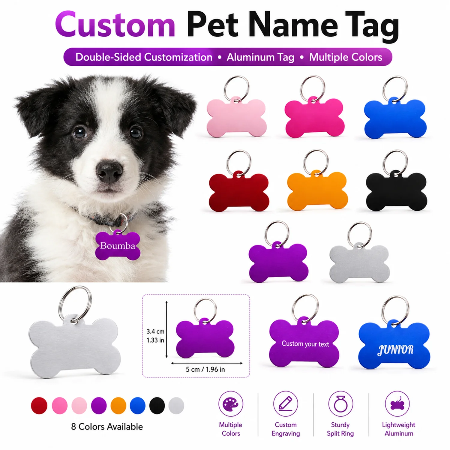 Bone Shaped Custom Name Dog Tag Personalized Name Pets ID Tag Laser Engraving Number Anti-lost Pendant Customized Text Dog Tags