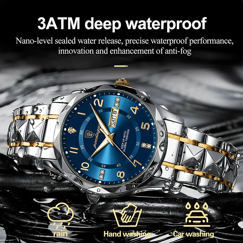 Top Brand Stainless Steel Watch Men Luxury Business Luminous Calendar Quartz Clock Sport Waterproof Gold Man Military Watch 2024