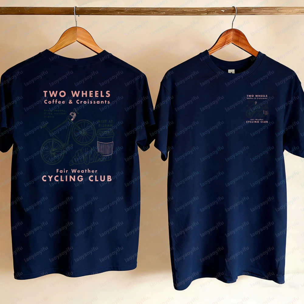 Cycling Club Cropped T-Shirt Hand-Drawn Bike Coffee & Croissants Graphic T Shirts Oversized T Shirt High Quality Cotton Tops Tee view 4