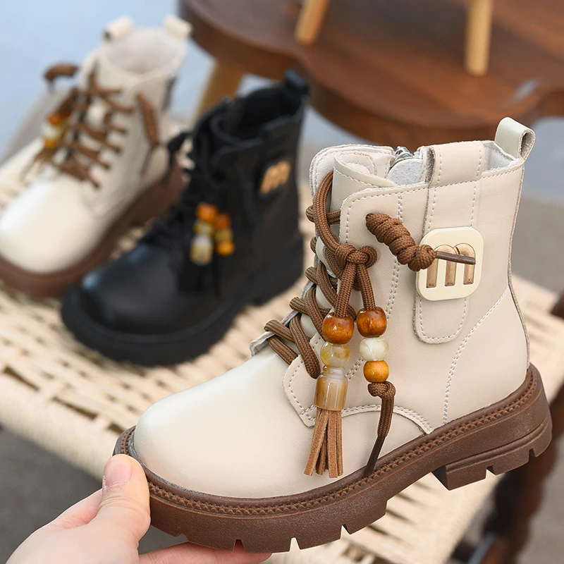 

Girls' boots, genuine leather, children's short boots, boys' leather boots, 2025 autumn and winter new style with plush cotton b