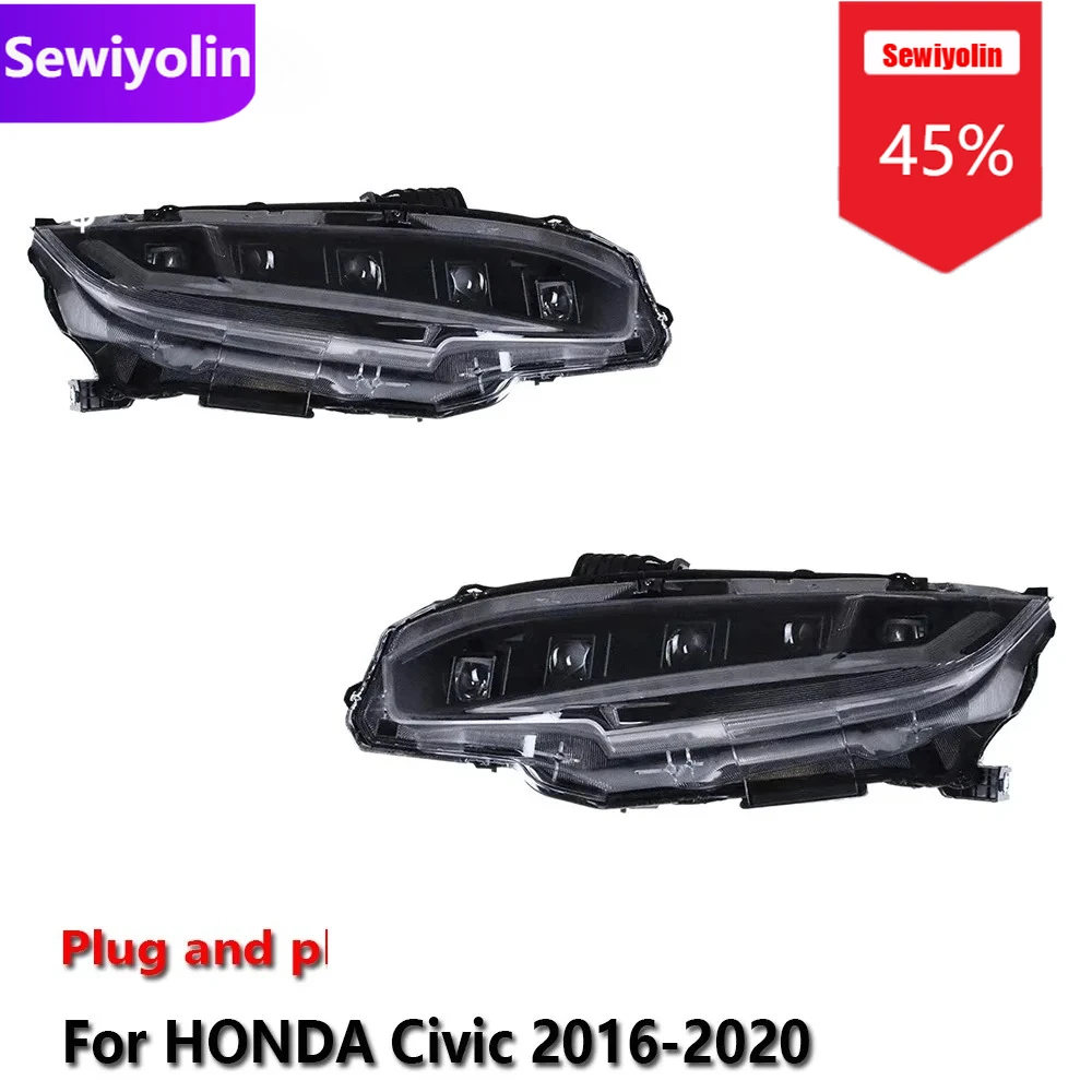 

Car DRL LED Headlight Assemblies For HONDA Civic 2016-2020 Fog DRL Brake Turn Signal Lamp Plug And Play