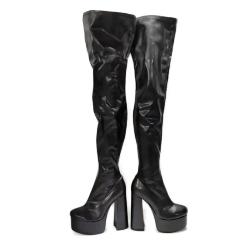 

SHOFOO shoes Fashionable women's high-heeled boots. About 15.5cm heel height. Over the knee boots. Zipper boots. elastic boots.