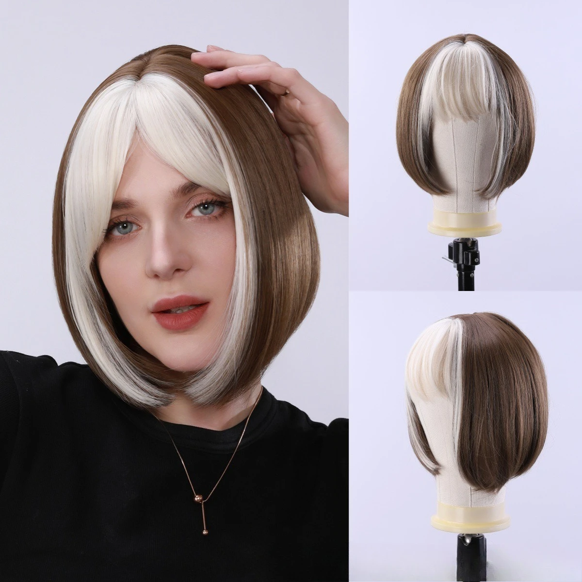 Short Hair Natural Air Bangs Bobo Head Fashion Full Headgear Chemical Fiber Wig Female