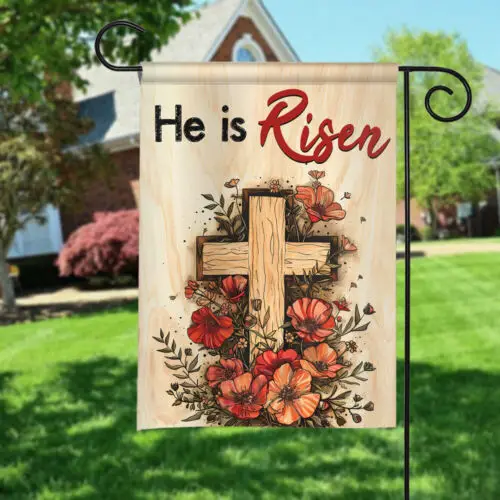 He Is Risen Christian Cross garden flag, Jesus Christ Double-sided Flag WWL UUN