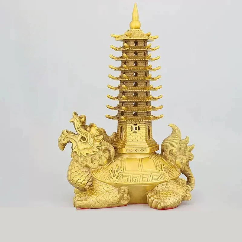 

Feng Shui copper Dragon Turtle Pagoda Statue for Home Living Room Decor