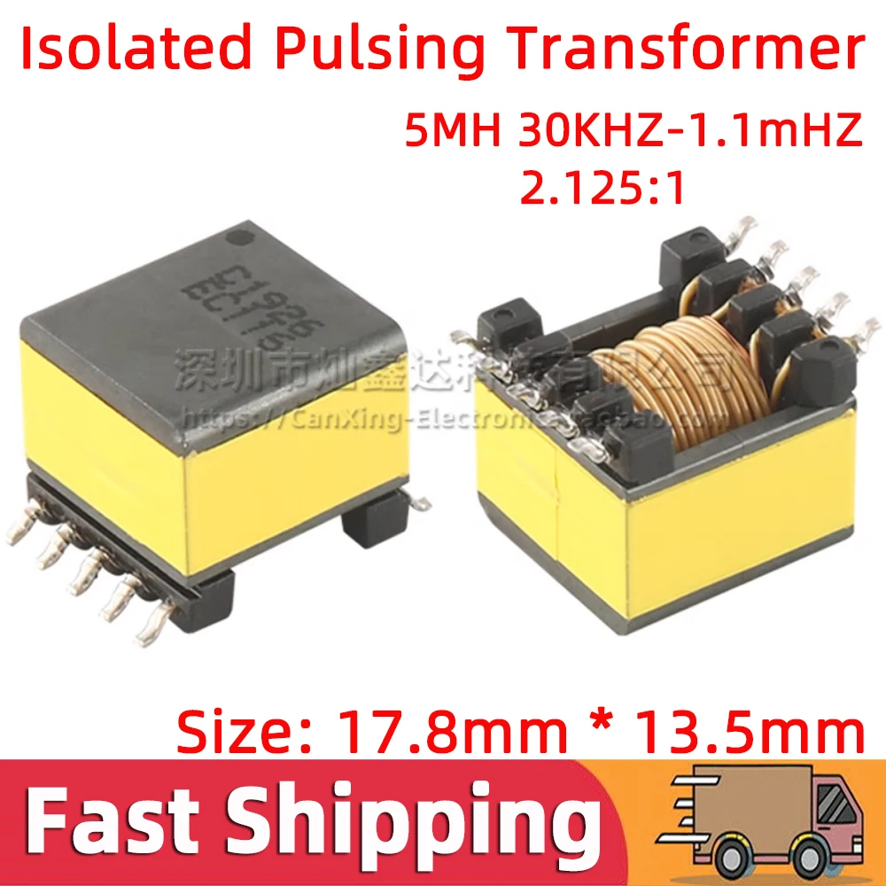 2pcs C1926 EP13 Type High Frequency Pulsing Transformer 5mH Turns Ratio 2.125:1 Isolated 30KHZ-1.1mHZ Step Down