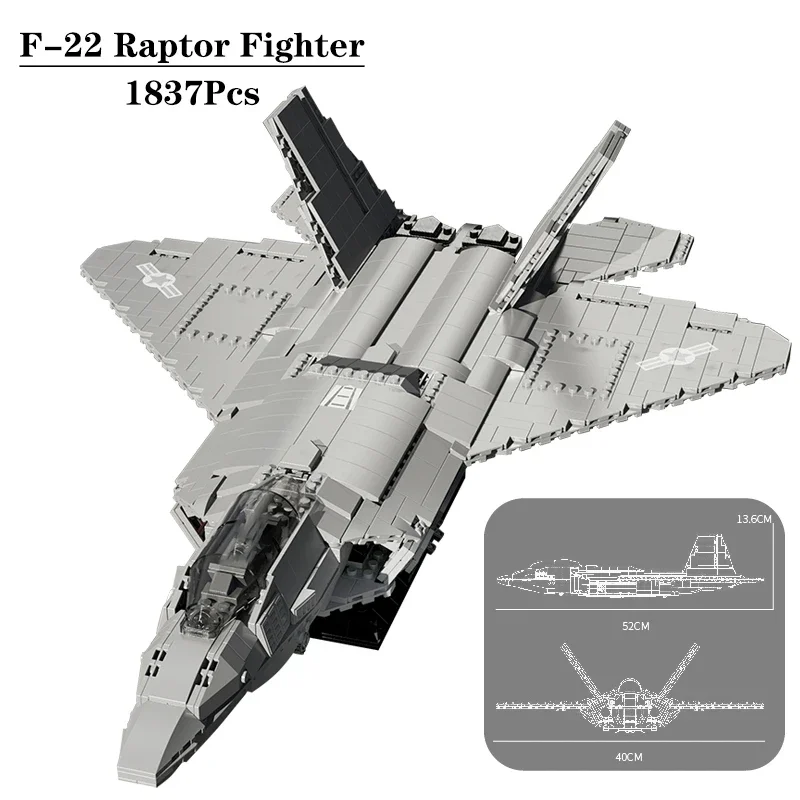 戦闘機とヘリコプターのビルディングブロックモデルシリーズ テクニカルSTEMおもちゃ Moc F-22 ラプター ブリック組み立てセット 子供 大人向けギフト