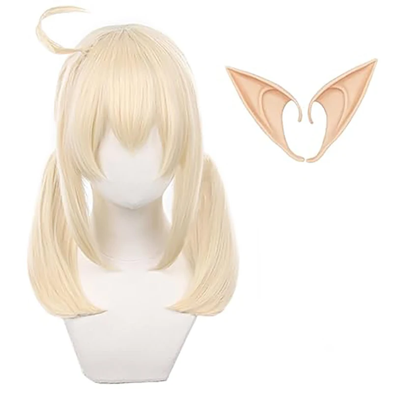 Klee Cosplay Perücke mit Ohren Genshin Impact Anime Perücke Doppel blonden Pferdes chwanz für Cosplay Show Halloween Kostüm Party