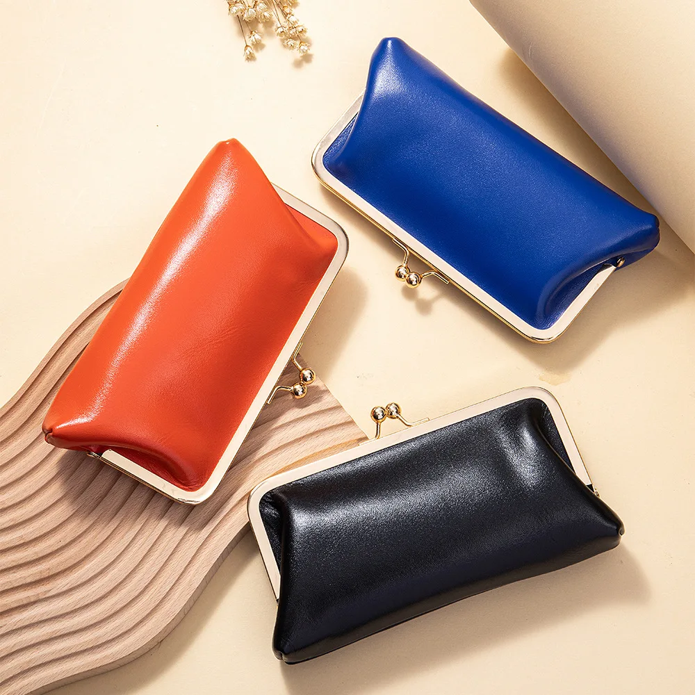 

Women's Clutch Bag Genuine Leather Vintage Kiss-Lock Long Wallet Multi-Functional Large Capacity European Style Party Wallet