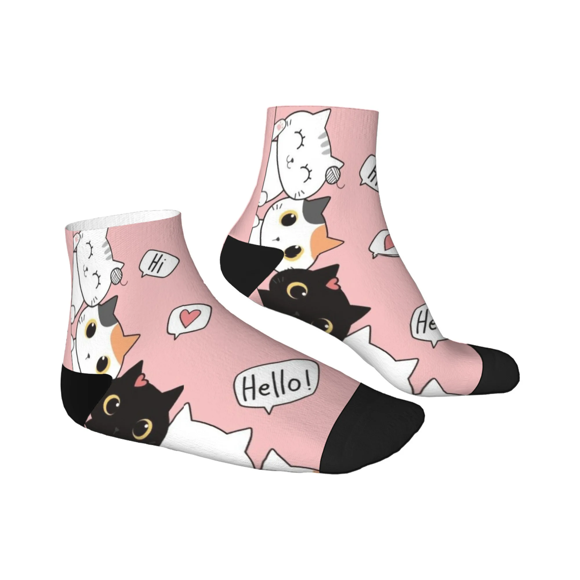 

Fun Cat Short Socks Polyester Blend Comfortable Casual Socks for Women Men Unisex Soft Breathable Lightweight Fashionable