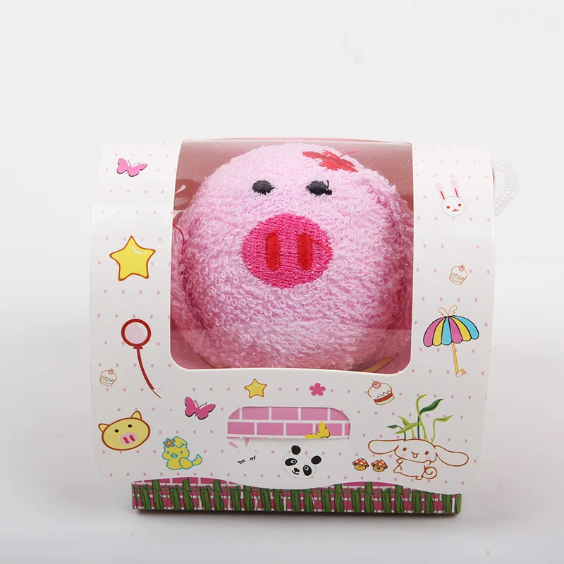 Cotton Small Cake Towel Event Party Favors with Paper Boxes, Cartoon Animal Modeling Color, Home Textile, 20x20cm, 10 PCs/Lot