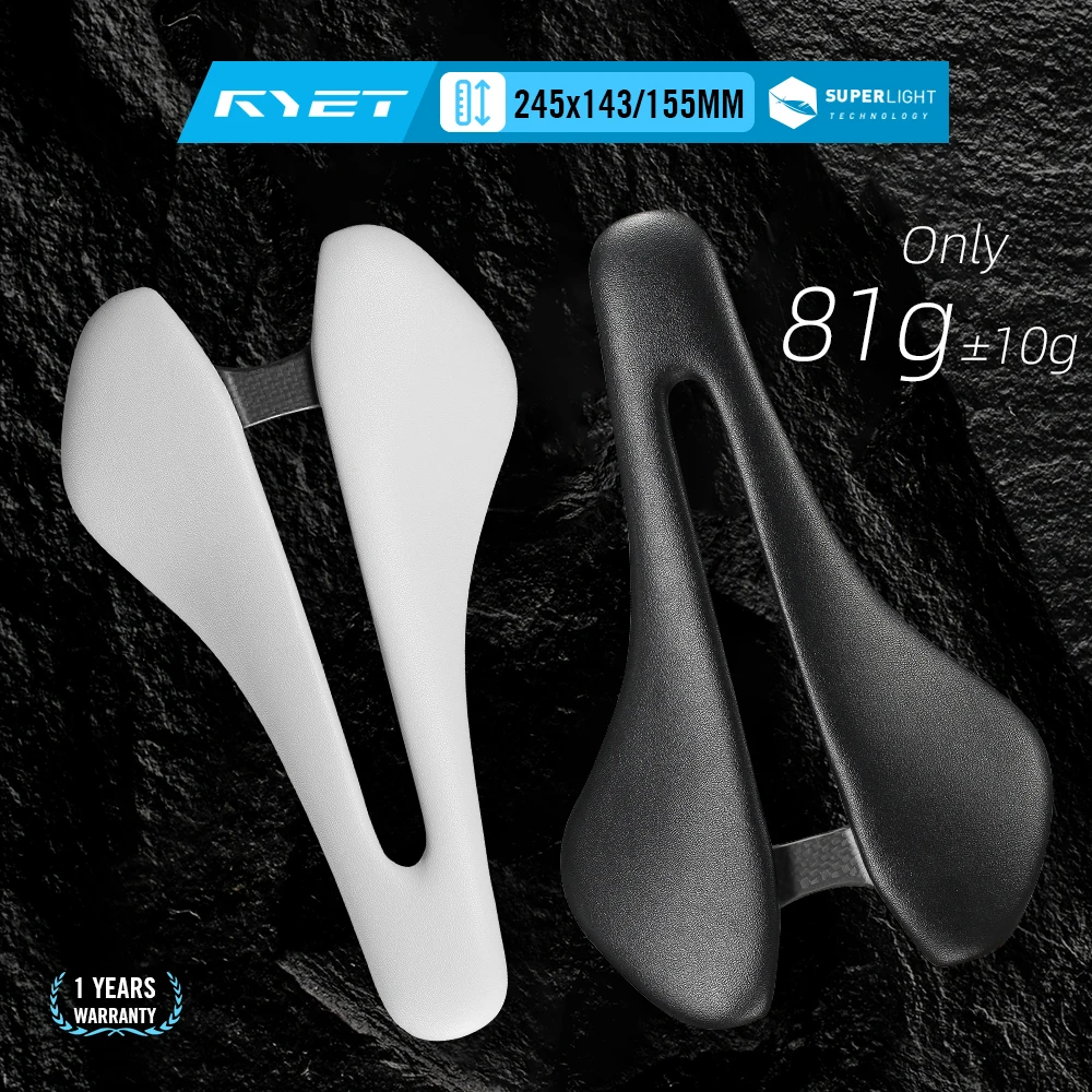 

RYET Full Carbon Saddle 81g 87g Ultralight Leather Top 7x9mm Carbon Rails 143mm 155mm Road MTB Gravel Bike Seat Cycling Parts