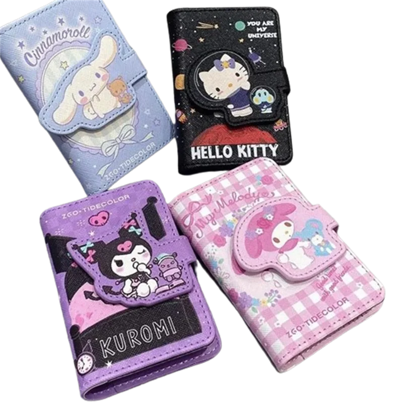 

New Sanrio Money Bag Pu Leather Wallet Anime Hellokitty Kuromi Cinnamoroll Kawaii Coin Purse Card Holder Wallet With Buttons