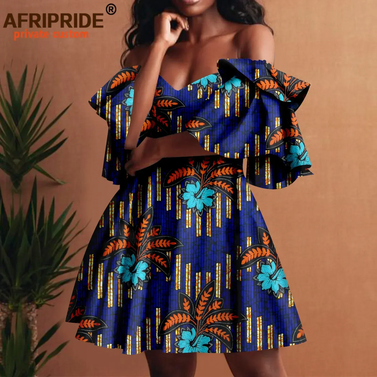 Women`s Dresses African Clothes Off Shoulder High Waist Elegant Dress Women's Sexy Casual Party Mini Dress Print Attire A2225019