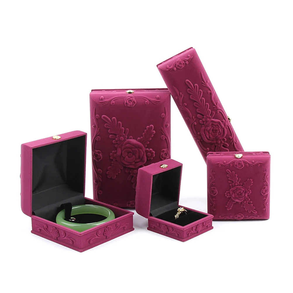 

Large Jewelry Durable Material Rose Design Soft Flocking Jewelry Display Necklace Storage ganizer Gift Packaging