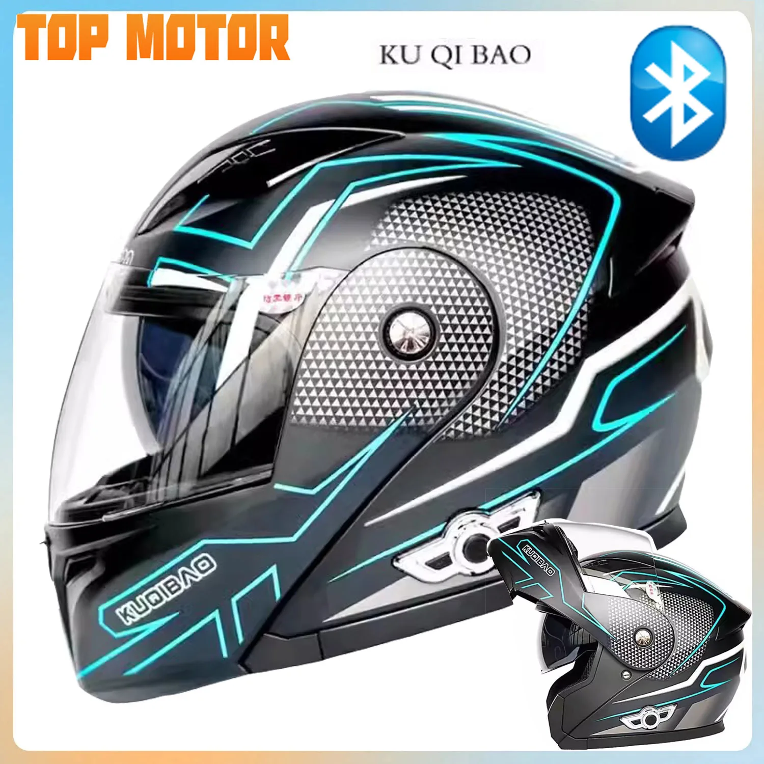 KUQIBAO Motorcycle Helmet Flip Up Helmet Built In Bluetooth Double Lens Capacete  DOT Certification Cascos Off-Road Casque Moto