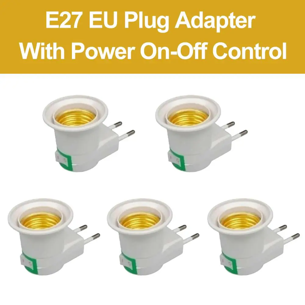 

5pcs E27 Lamp Socket Adapter with Switch EU Plug Plastic Standard Screw-in Socket Outlet Converter Bulbs for Home