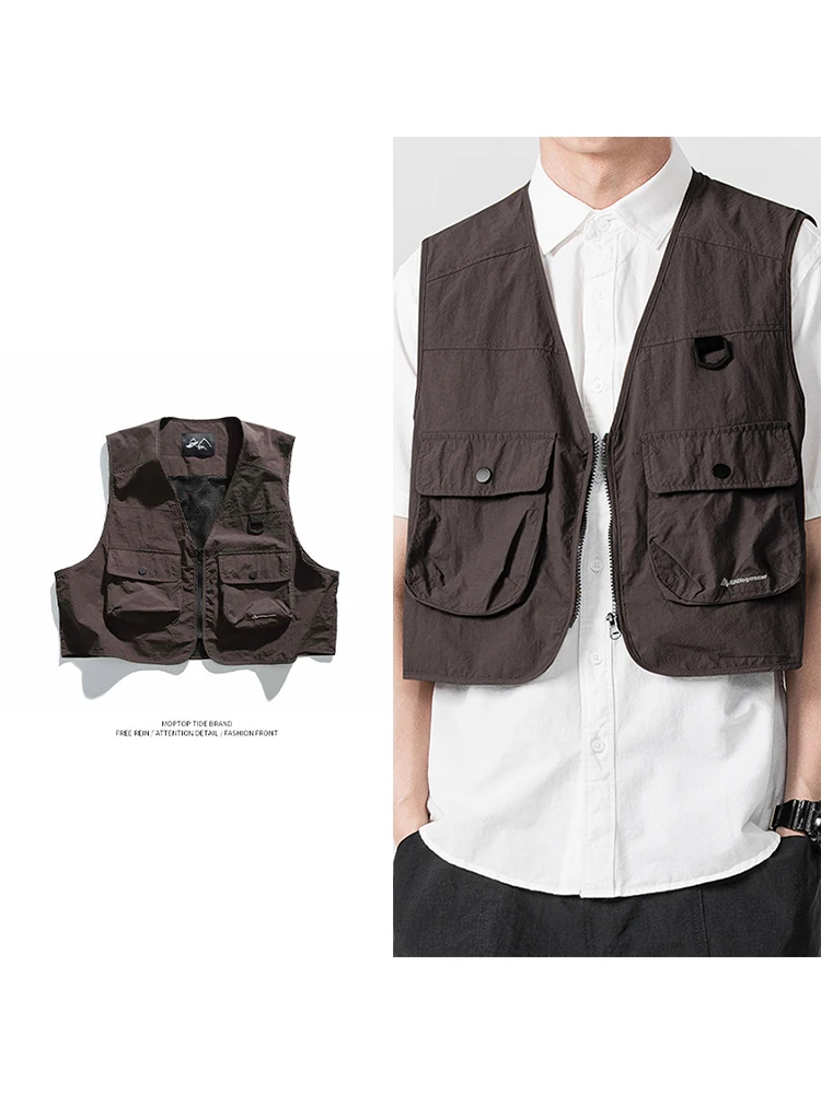 

Loose Fit Men's Outdoor Workwear Vest Multi-ket Svel Jaet Youth Trend V-Ne Casual All Seasons Faion