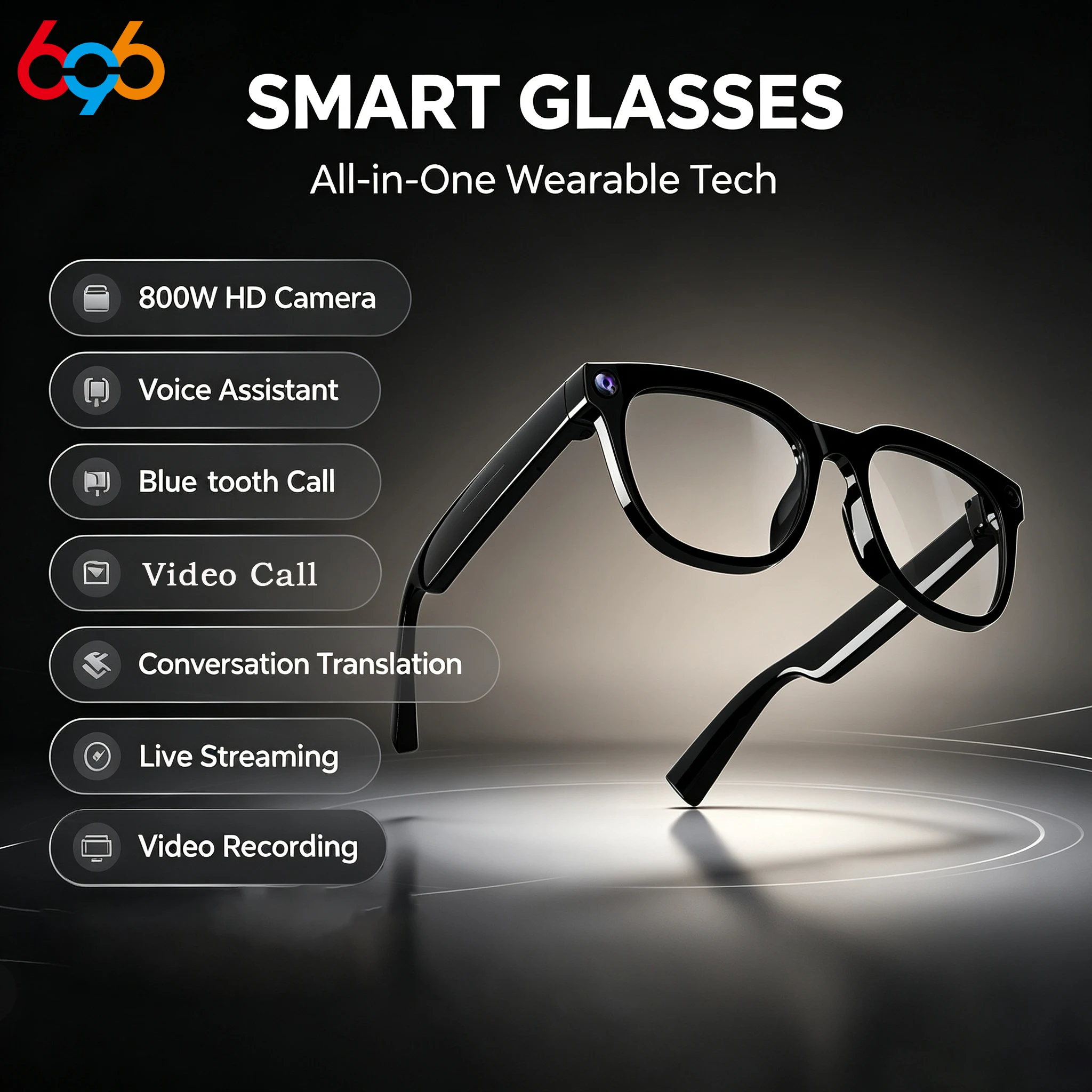AI Smart Glasses 800W HD Camera Video Recording Men Women Sunglasses Voice Assistant Dialogue Translation Live Streaming Glasses