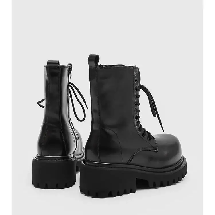 جديد دراجة نارية المرأة مشبك أحذية الشتاء أحذية من الجلد الأسود بوتاس أسافين الإناث الدانتيل يصل منصات النساء الأبيض بوتاس Mujer