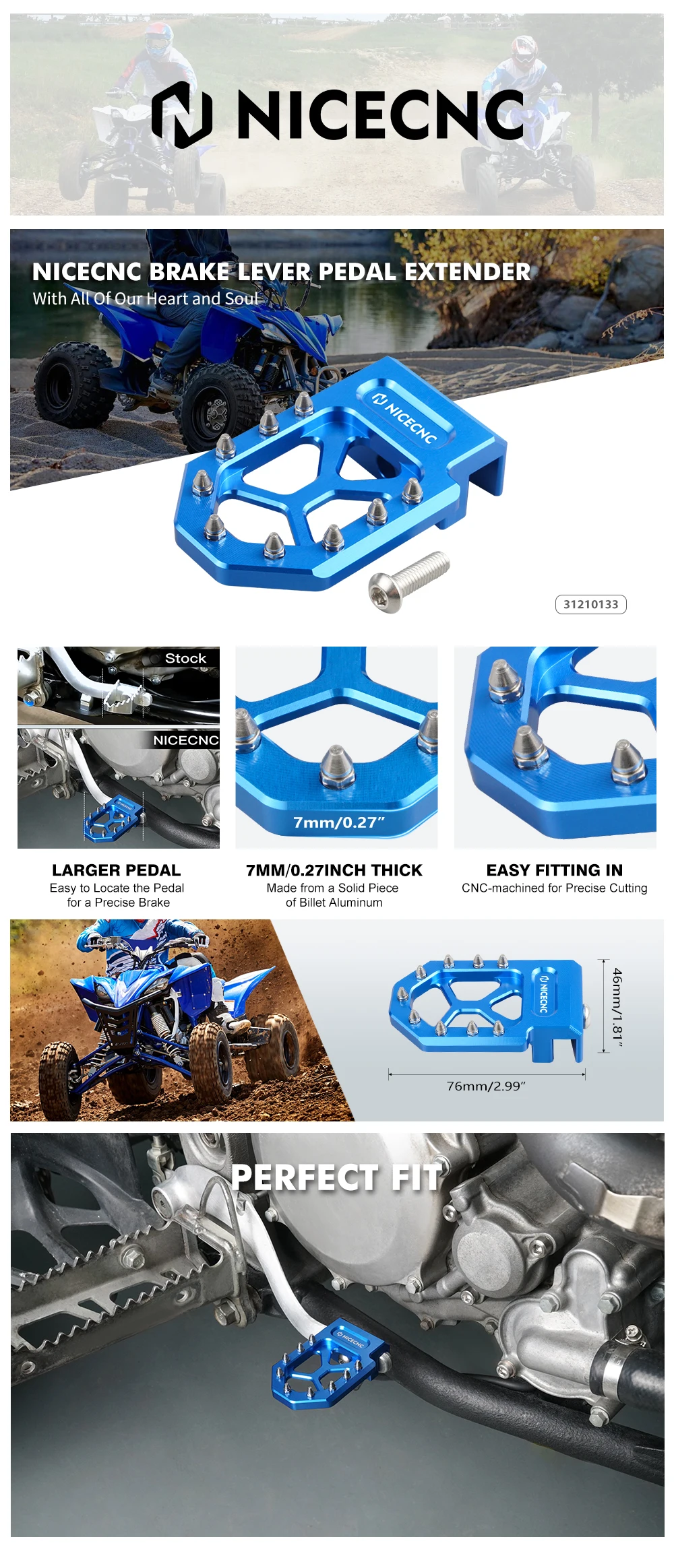 NICECNC Für YFZ450R Bremshebel Pedal Schritt Tipps Extender Für Yamaha YFZ450R 2009-2023 YFZ450 2017 YFZ450X 450 ATV 450R YFZ – Detail 2