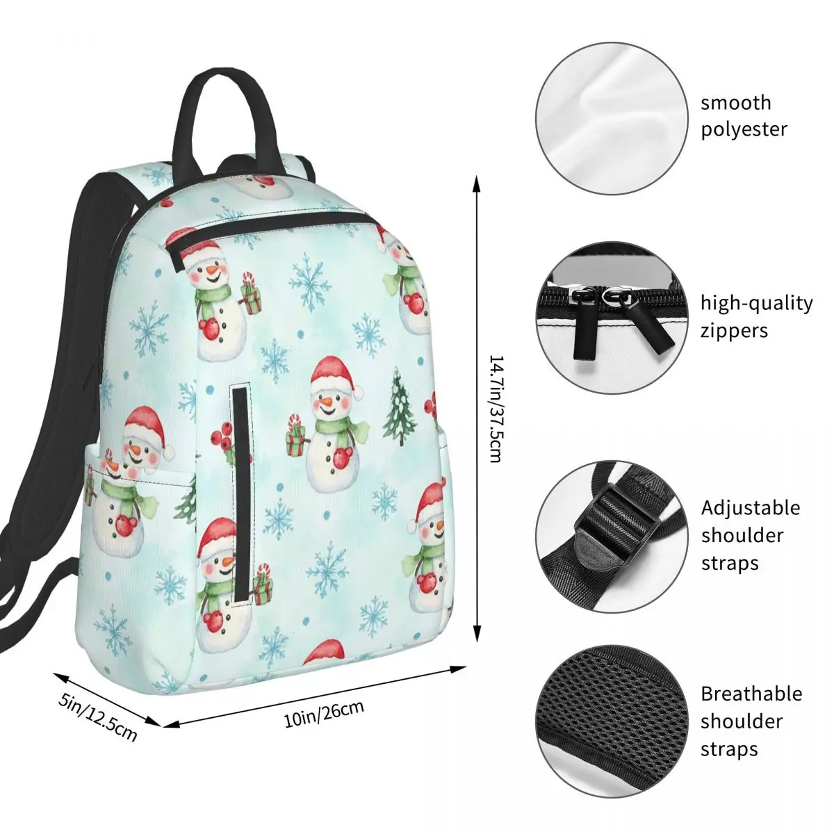 Snowman And Christmas Tree In The Snow Backpack Student BookBag Kids School Bag Computer Shoulder Bags Boys Girls