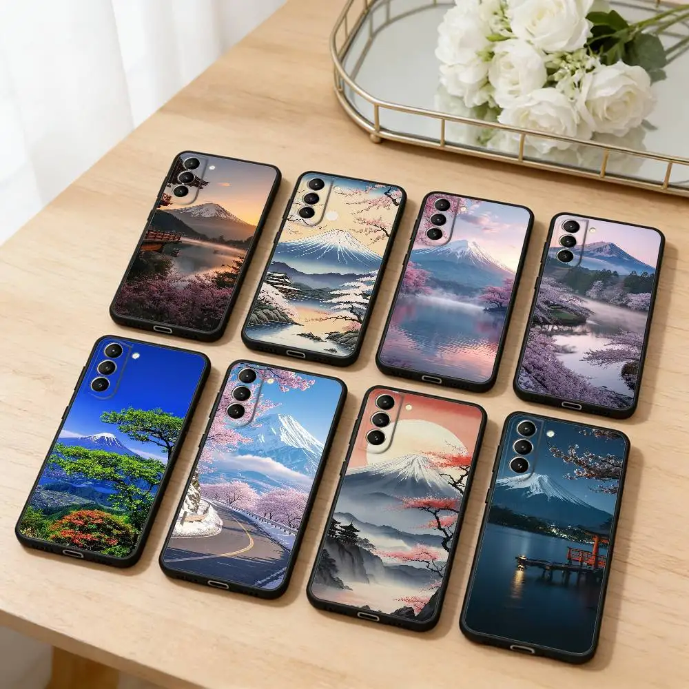 

M-Mount Fuji Phone Case For Samsung S25,24,23,22,30,21,10,9,Ultra,Plus,Lite,FE,4,5 G Soft Black Case