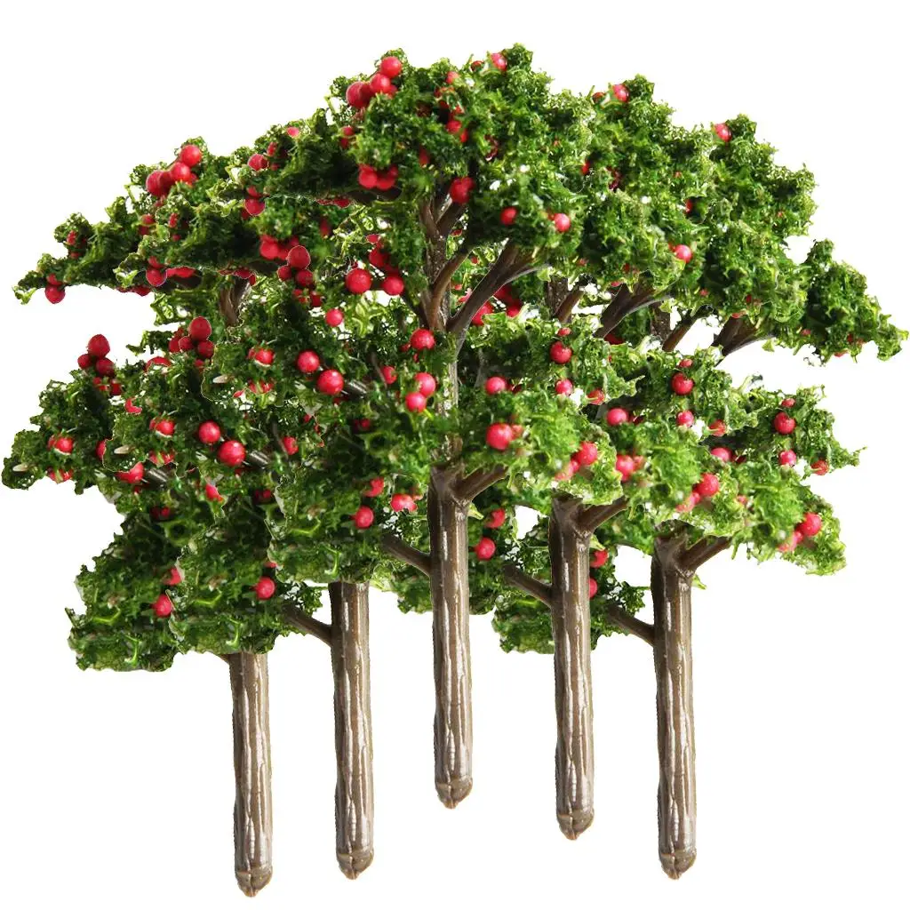 5PCS Plastic Miniature Model Fruit Trees Building Trains Wargame Height 70mm