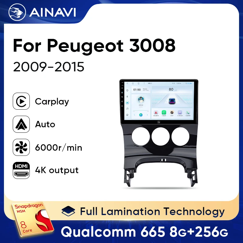 

Ainavi Car Radio For Peugeot 3008 2009-2015 5008 4G Car Multimedia Player Wireless Carplay Android Auto Audio HDMI OUT 2 DIN