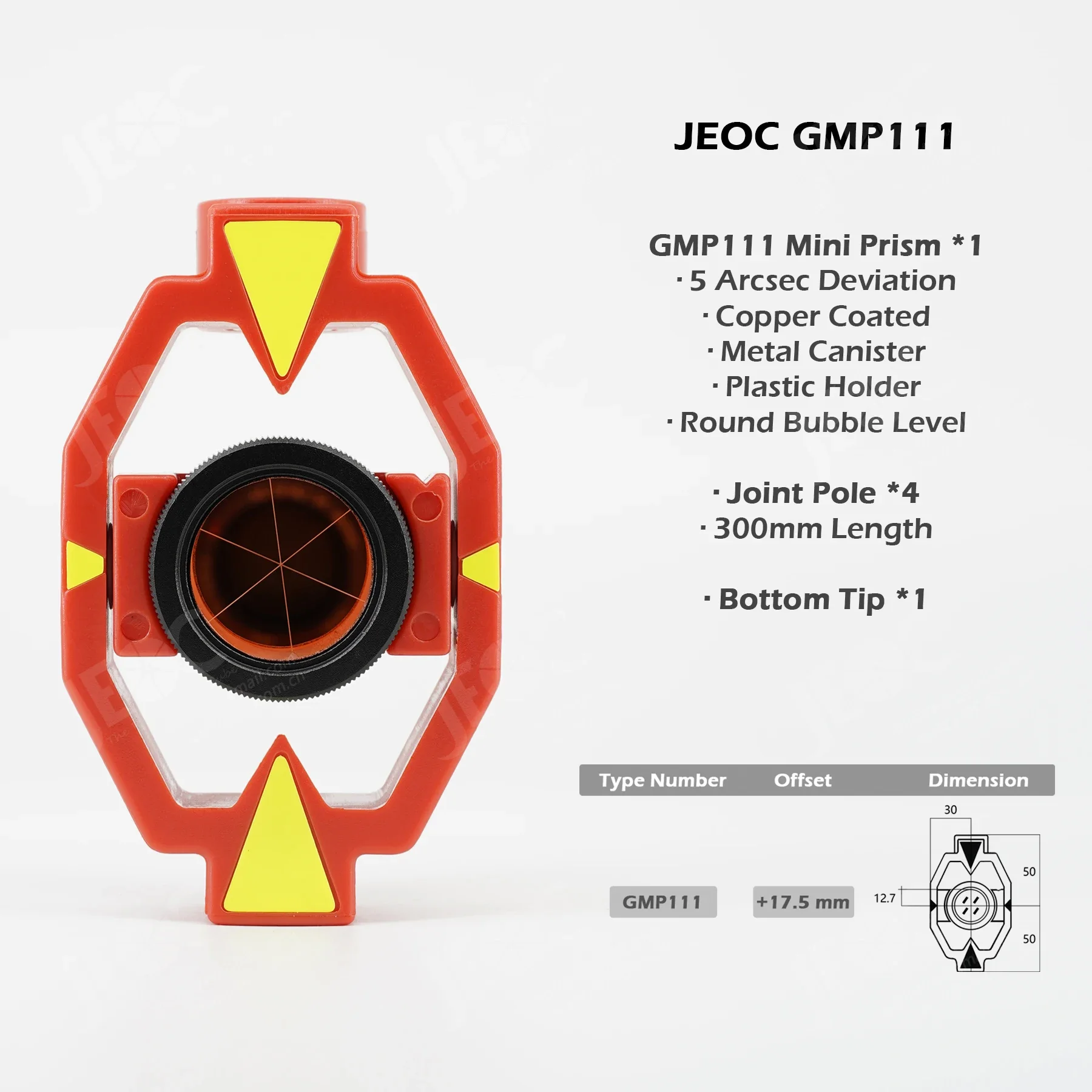 JEOC Mini odbłyśnik pryzmowy GMP111 z 4 prętami, orzechy geodezyjne do akcesoriów tachimetru Leica Topography Survey