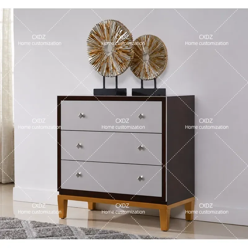 New Chinese Style Living Room Three Drawer Cabinet Entrance Console Solid Wood Sideboard Silver Foil Painted Bedroom
