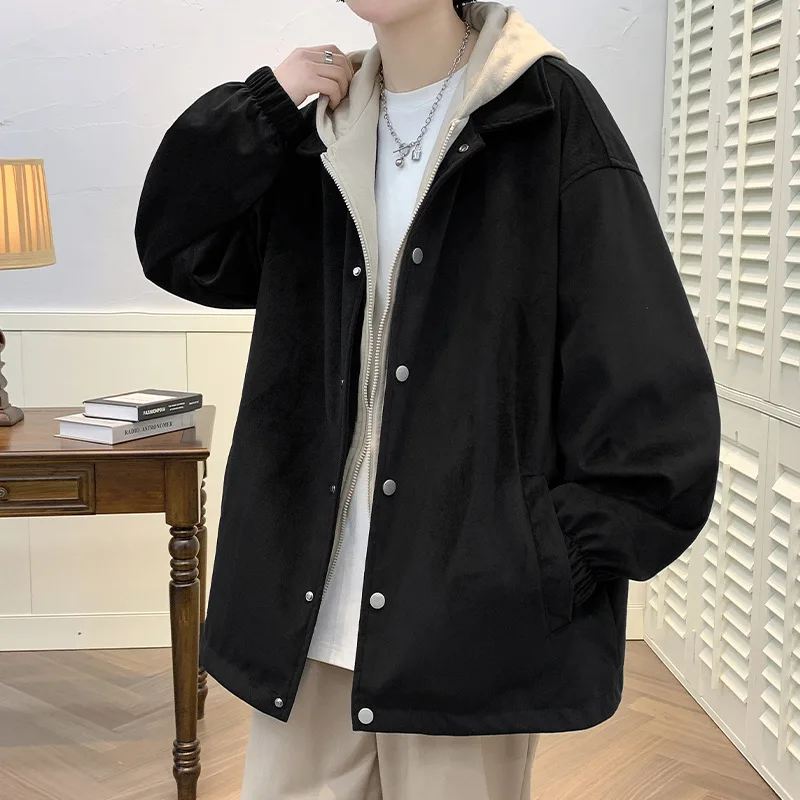 

MAIDANGDI Spring and Autumn New Japanese Retro Handsome Fake Two Piece Trendy Brand Loose Workwear Collar Jacket for Men