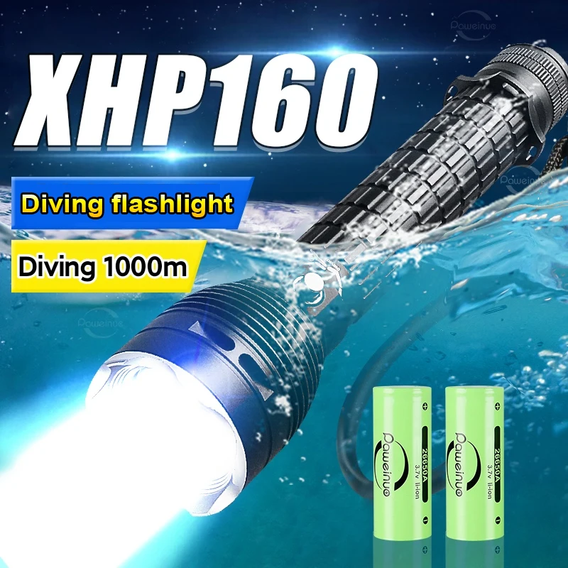 XHP160 Professional Diving Flashlight IPX68 Waterproof Led Torch White Light Underwater 1000m L2 Underwater Lantern