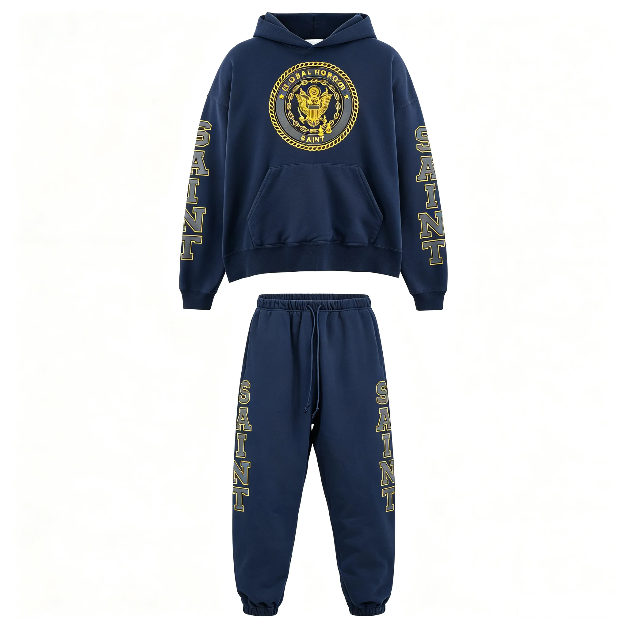 Saint Michael Retro Washed Distressed Reflective Print Sweatshirt Long Pant Loose Daily Streetwear Set