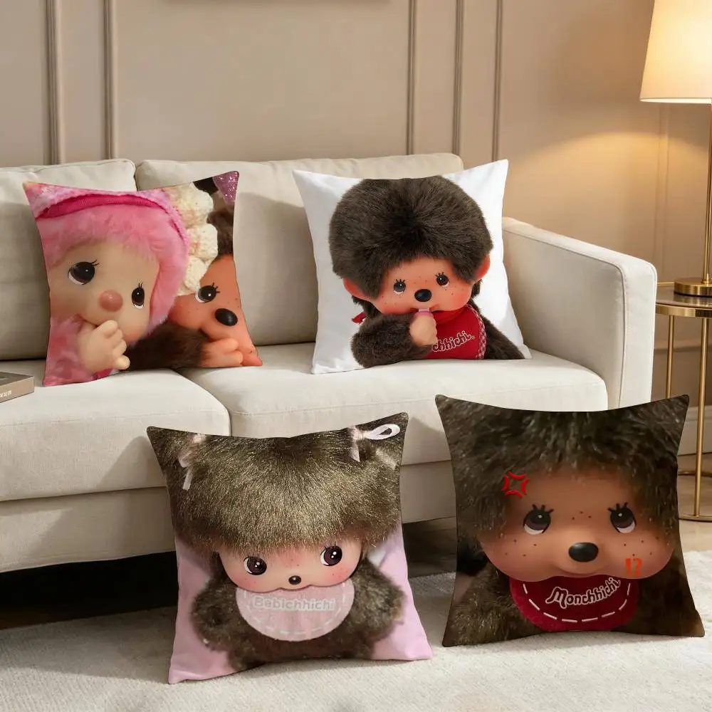 Cartoon Cute Bear M-Monchhichi Pillow Cushion Cover Pillowcase Living Room Sofa Home decorative pillowcase