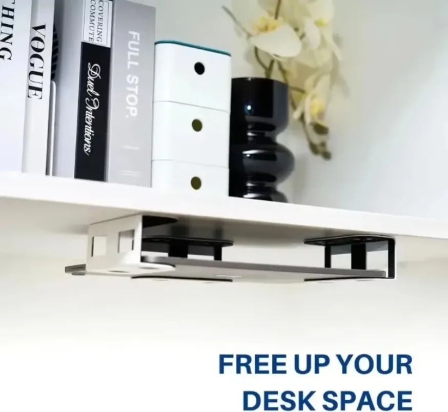 Under Desk Laptop Stand Heavy Duty Metal Mount Max Load 22 lbs Screw Fix Space Saving for Laptop Modem Router TV Box Use
