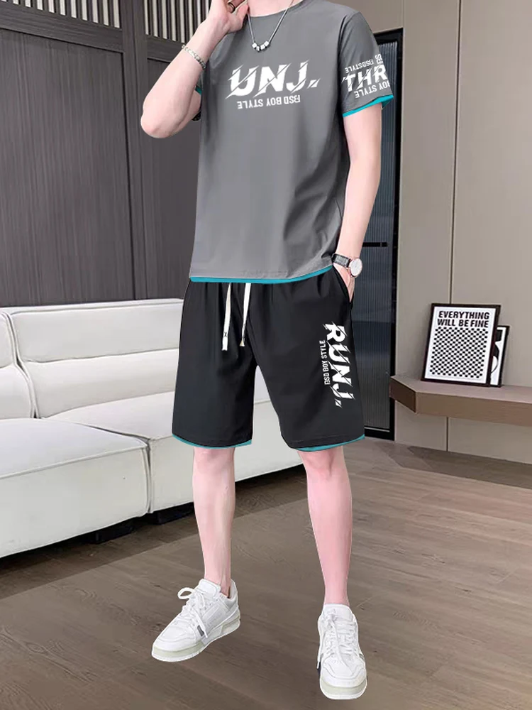 

Summer New Men's ort Sve ort Pants Set Casual Spor Two-Piece Suit Trendy High School Student Faionable And Haome