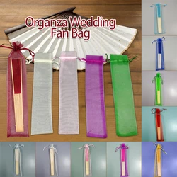 50pcs 26cm Long Folding Hand Fan Pouch Drawstring Color Organza Transparent Bags Pocket Wedding Party Favor Gift Packaging Bags