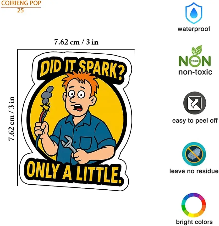 3 قطع من ملصقات الكهربائي المضحكة - هل قضيت شرارة؟ فقط قليلا. - شارات فينيل مقاومة للماء لصندوق الأدوات وأجهزة الكمبيوتر المحمولة وزجاجات المياه #3