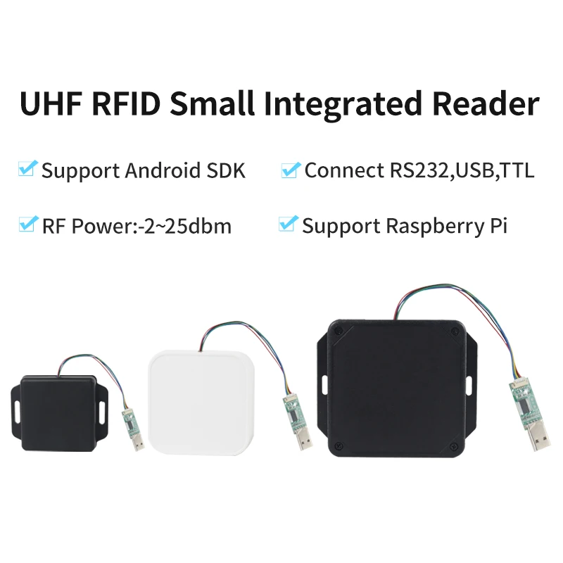 Small Size UHF RFID Integrated Reader 1/3/4 dBi Antenna Gain 865~868/902-928Mhz RFID Tag Reader Free SDK Included