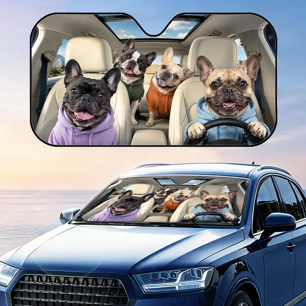 

French Bulldog in Hoodie Sun Visor Car Windshield Sunshade UV Protection Reflective Foldable Heat Insulation Cover