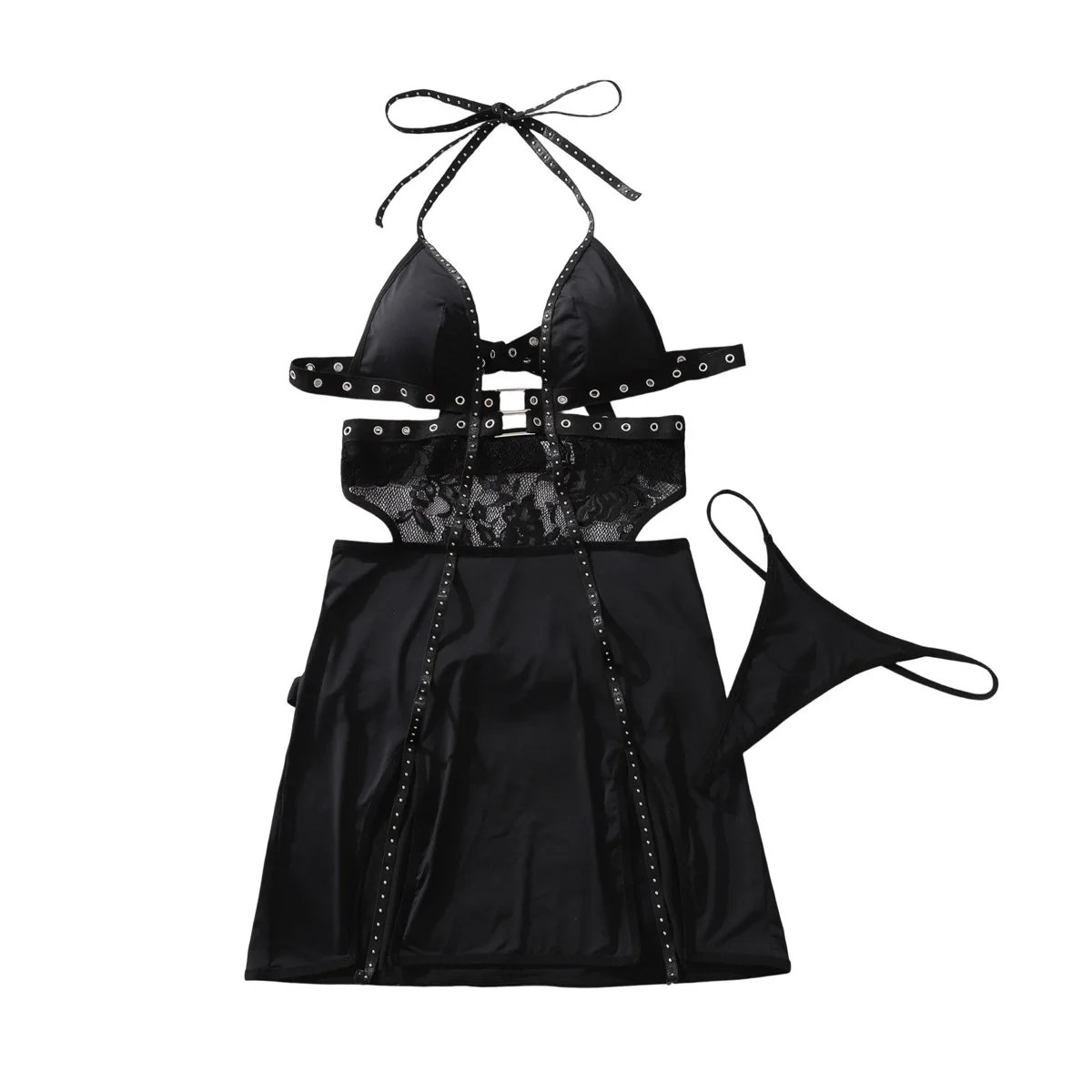 

Черный женский сексуальный романтический костюм, металлический костюм с украшением в виде коктейлей, горячая девушка, Холтер с вырезом на шее, открытая спина, утягивающее платье, облегающее бедра