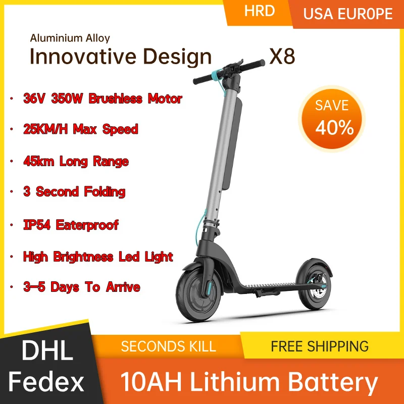 Folding X8 portability Mobility  Electric Scooter City Cheap Price Aluminium 36V350W 10ah Lithium Battery  E-Scooter for Adult