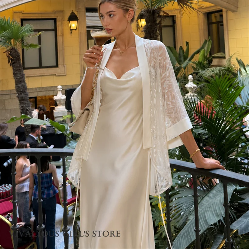 New Female Twinset Robe Set Mujer Sleepwear Sexy Hollow Out Lace Cardigan Nightgown Lingerie Elegant Loose Homewear Out Wear